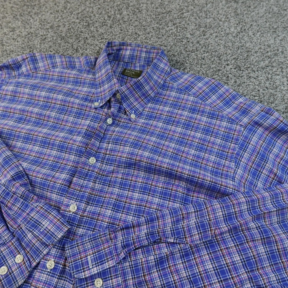VTG Gitman Bros Shirt Mens XL Blue Plaid Button Up Long Sleeve Casual Preppy USA
